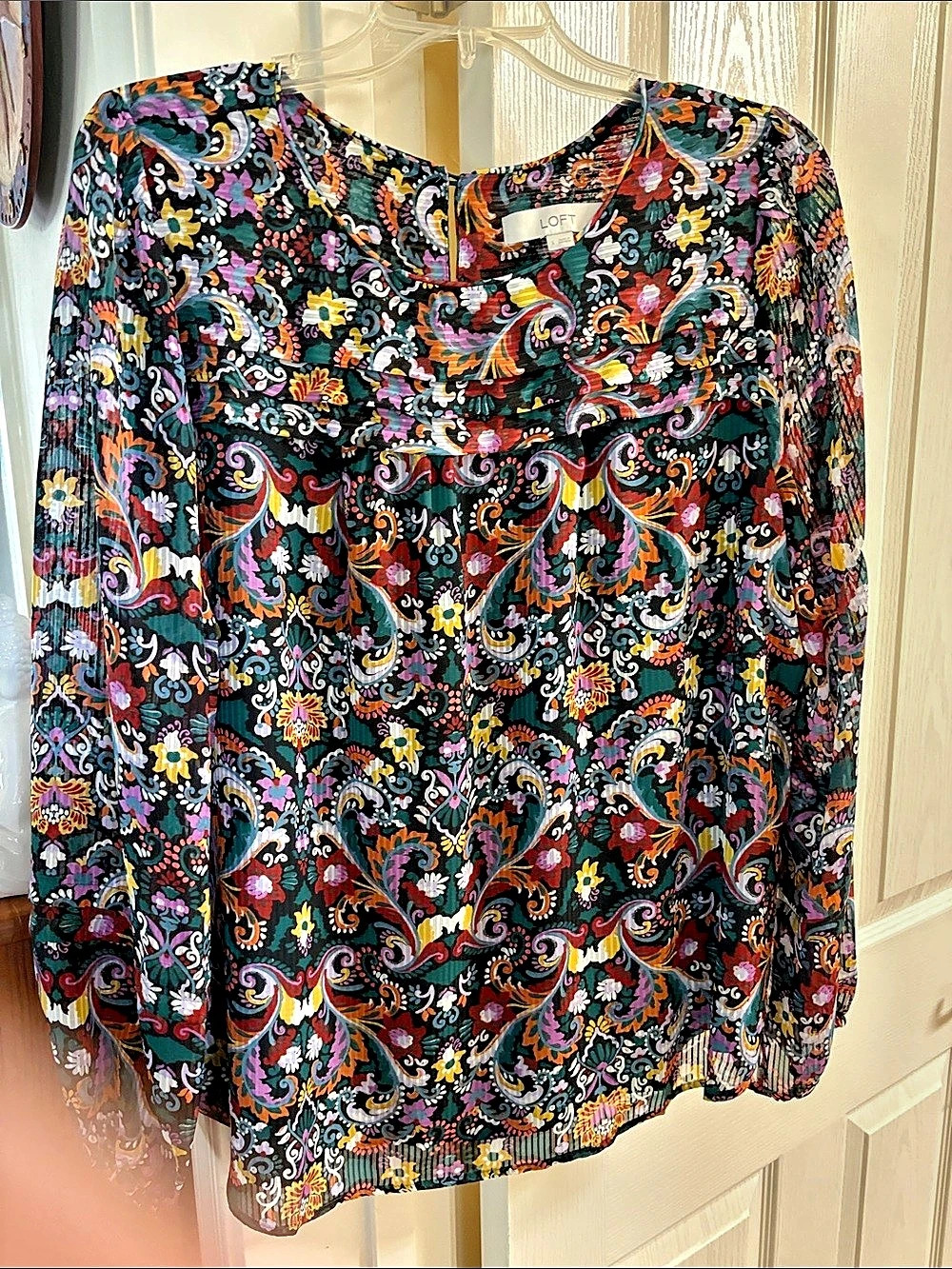 LOFT Paisley Long Sleeve Blouse in Black & Multicolor Like New